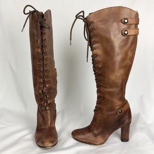 Sam Edelman Brown Lace Up Tall Leather Boots sz 6